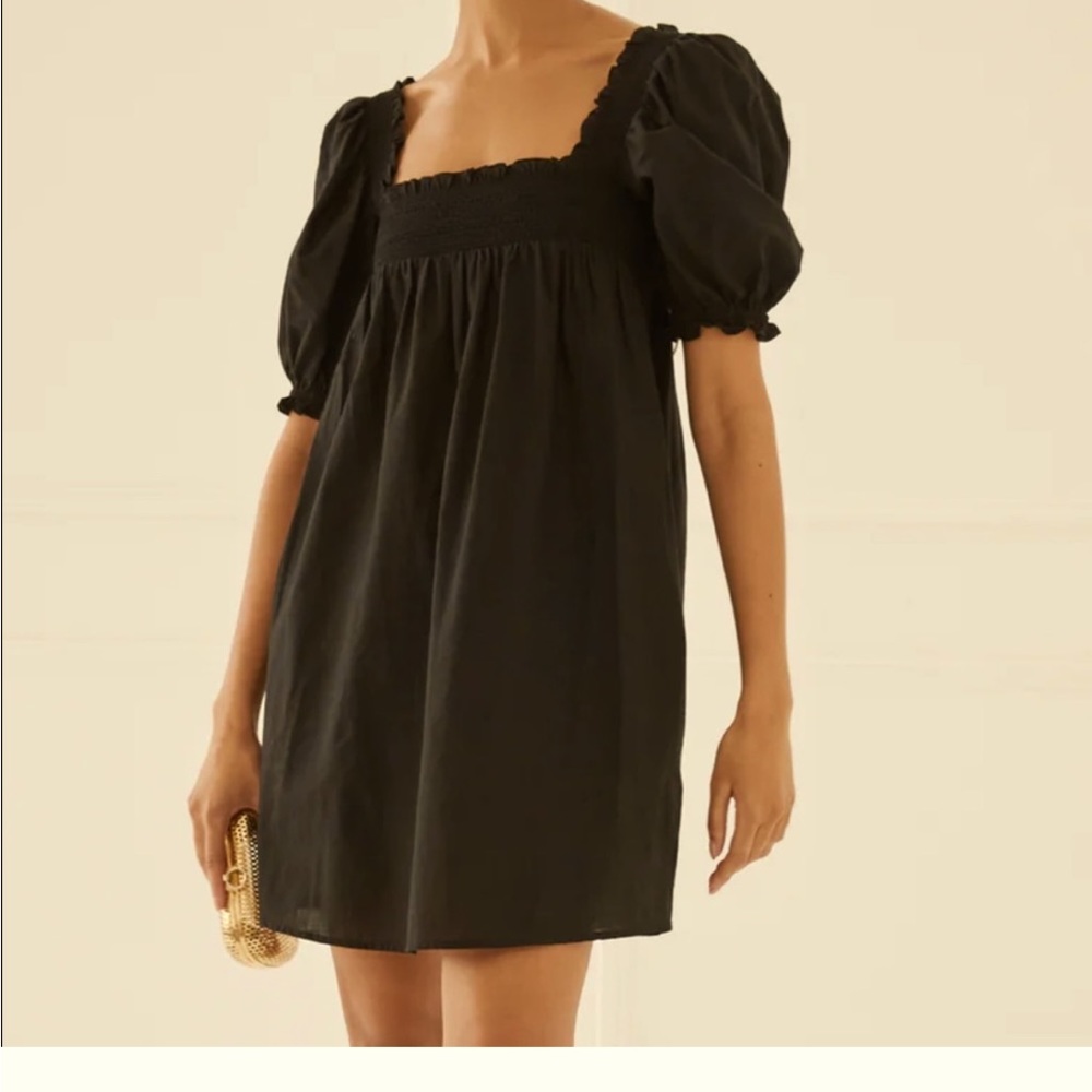 NWT Something Navy Smocked Puff Shoulder Mini Dress